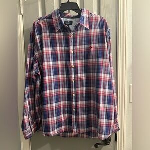 Mens Tartan Blu-Russell Simmons long sleeve red white & blue plaid shirt Size XL